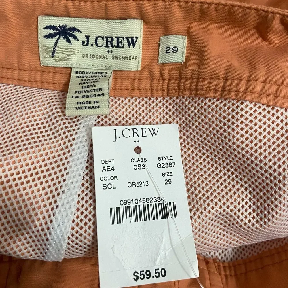 NWT J. Crew Orange Striped Swim Trunks